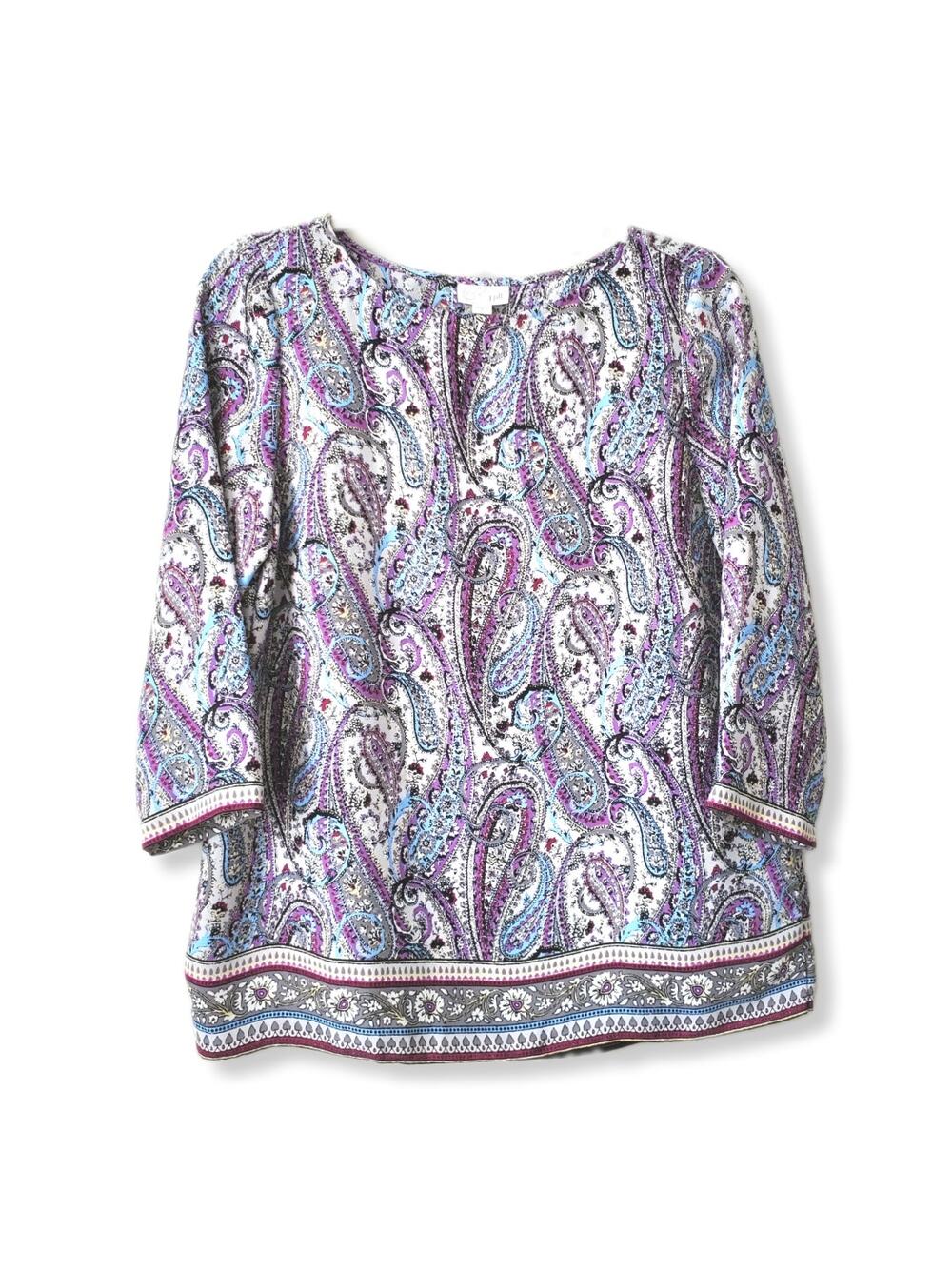 J Jill Women Adara Purple Paisley Floral Blouse Top S Artsy Casual Career
